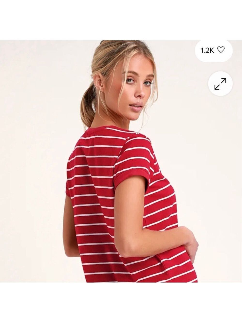 Lulus Red & White Striped Mini T-Shirt Dress S - Picture 2 of 10